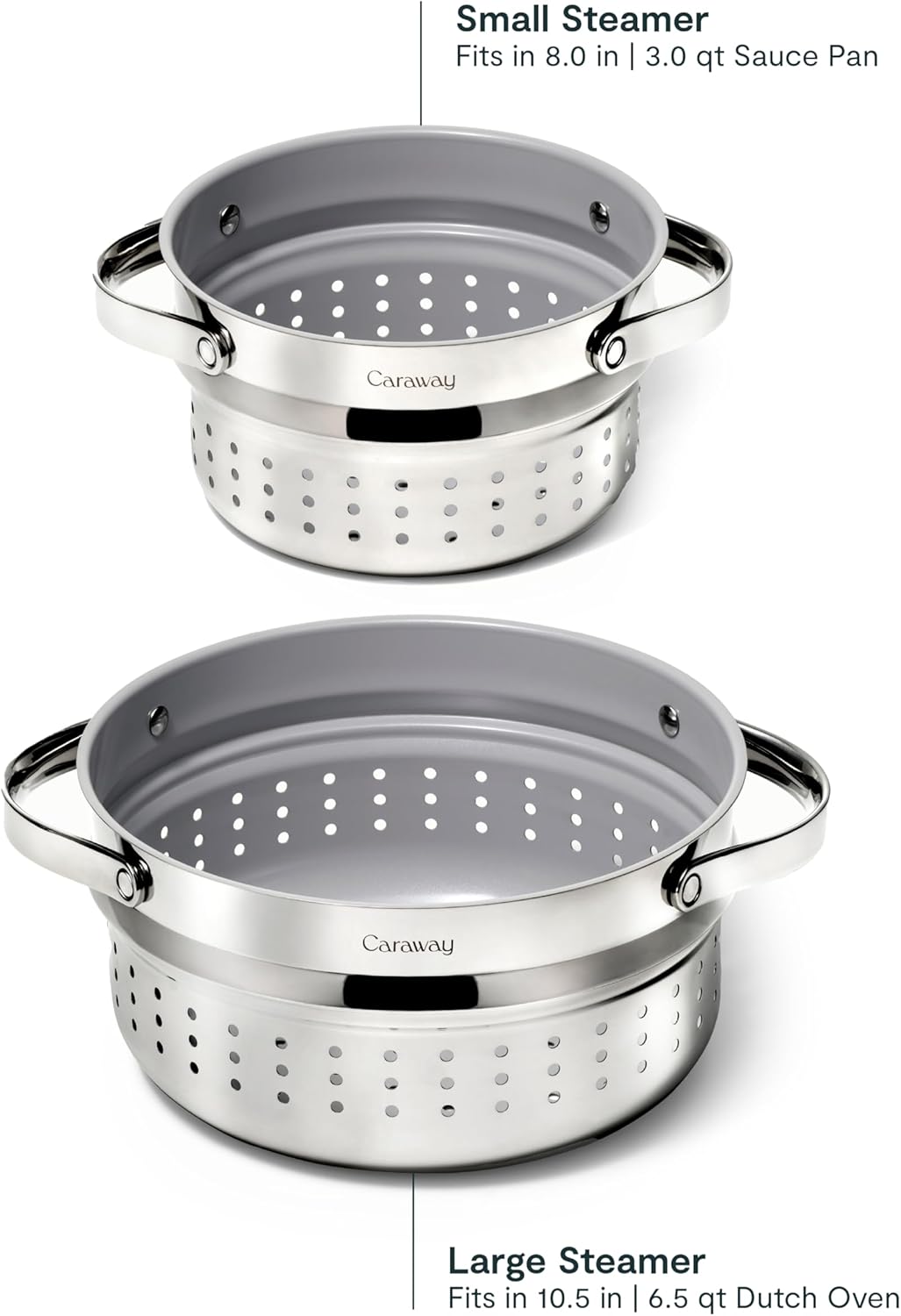 Caraway Steamer - Stainless Steel Steamer with Handles - Non Stick, Non Toxic Coating - Steam Veggies, Seafood, and More - Compatible With Our Dutch Oven or Sauce Pan - Small