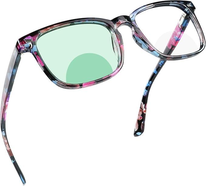 YEIN Bifocal Reading Glasses with Blue Light Blocking Lenses, Bifocal Reader for Women, Vintage Square frame with Spring Hinge (+0.50/+2.75 magnification)