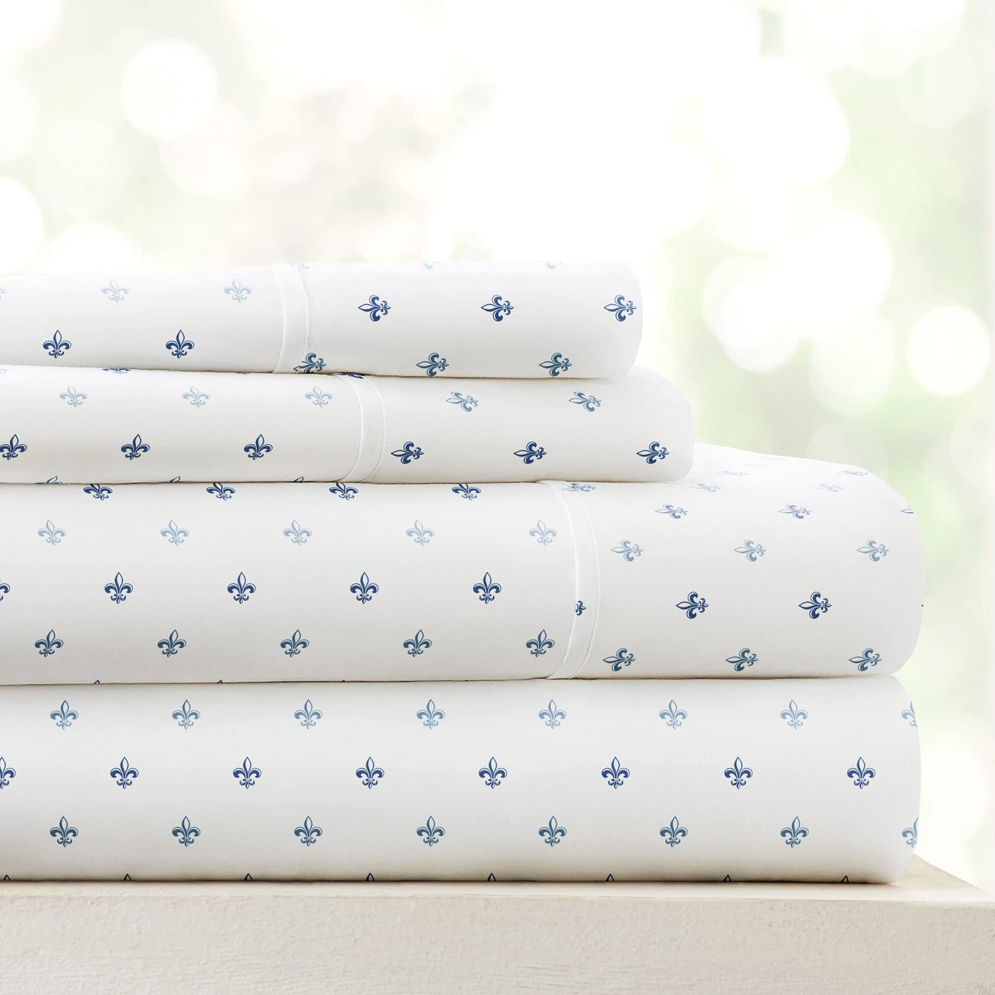Linen Market Double-Brushed Patterned Microfiber Queen Sheet Set 4 Piece – Oeko-TEX Certified Ultra Soft & Wrinkle-Free - 16" Deep Pocket Sheets - Easy Care Queen Size - Lily Navy