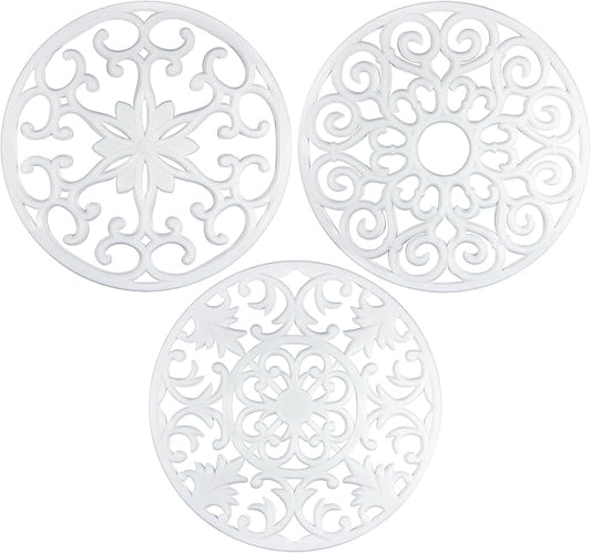 GASARÉ, Extra Large, Thick, 10" Silicone Trivets for Hot Dishes, Pots, and Pans, Hot Pads for Countertops, Flexible, Dishwasher Safe, 10 x ¼ Inches, Set of 3, White