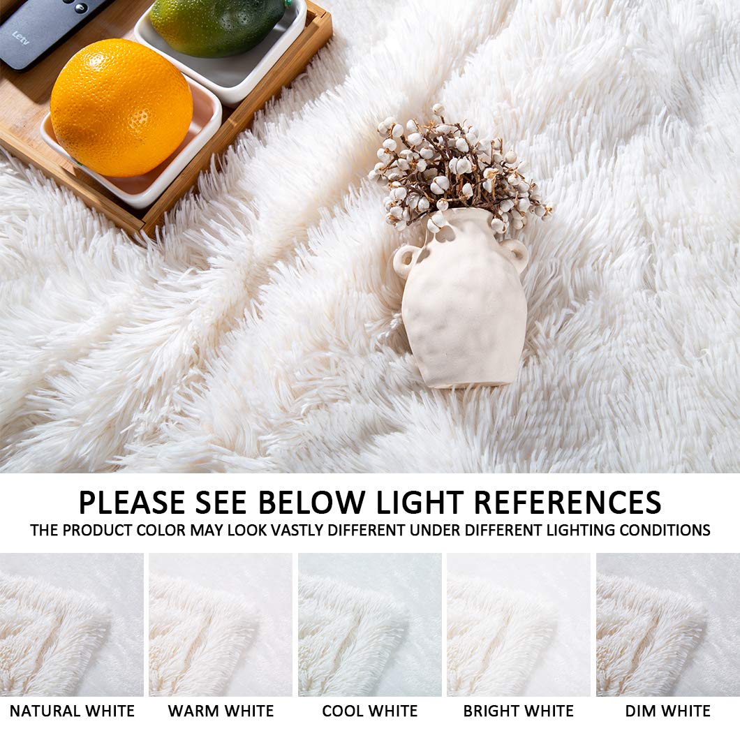 YUSOKI Long Faux Fur Throw Blanket for Sofa Couch,2 Layers,2.1lb,All Ages,Home Decoration, (Cream White,50" x 60")