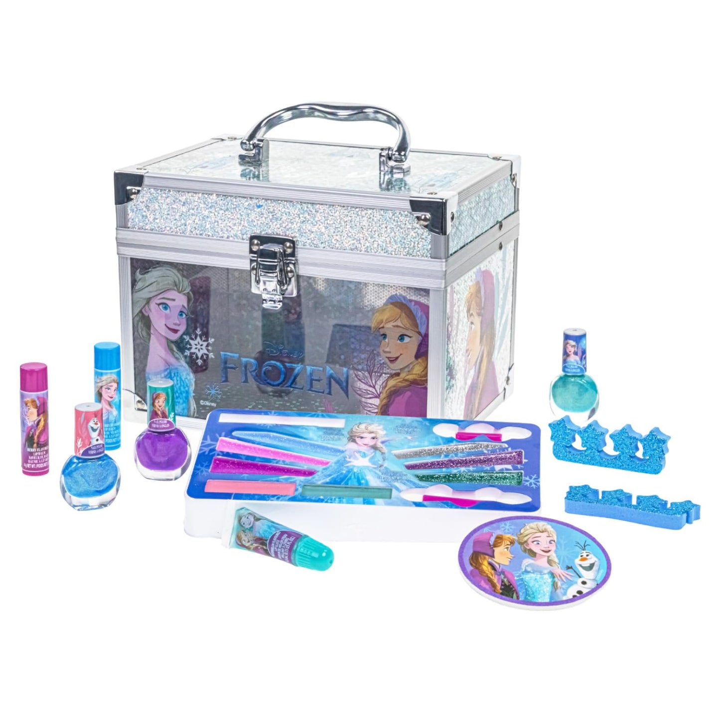 Disney Frozen Train Case Beauty Set, Kids Makeup Kit for Girls, Real Washable Makeup Set, Play Makeup, Party Favor, Birthday, Ages 3 4 5 6 7 8 9 10 11 12 by Townley Girl