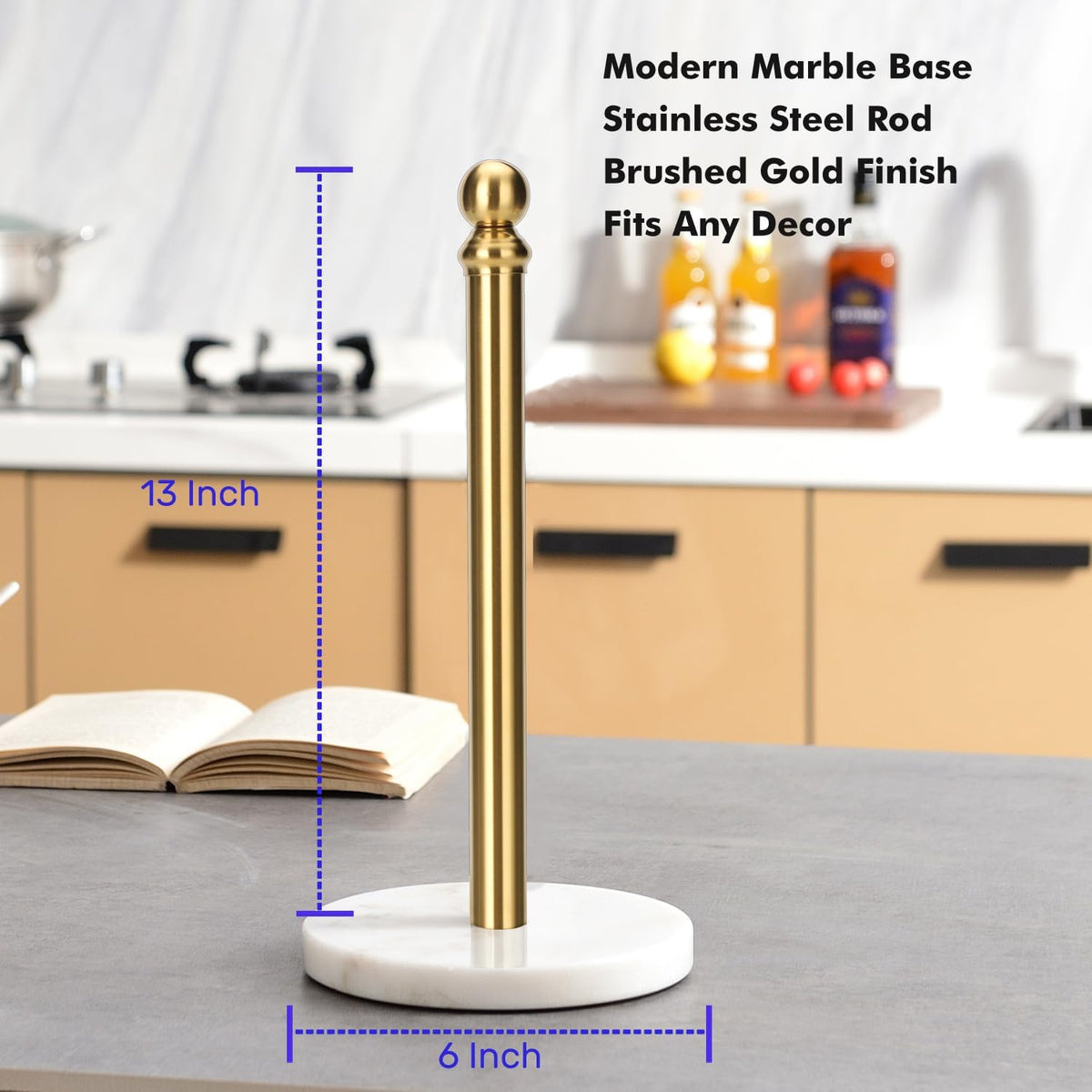 Gold Paper Towel Holder Countertop, Standing Paper Towel Roll Holder for Kitchen Bathroom, with Weighted Base for One-Handed Operation