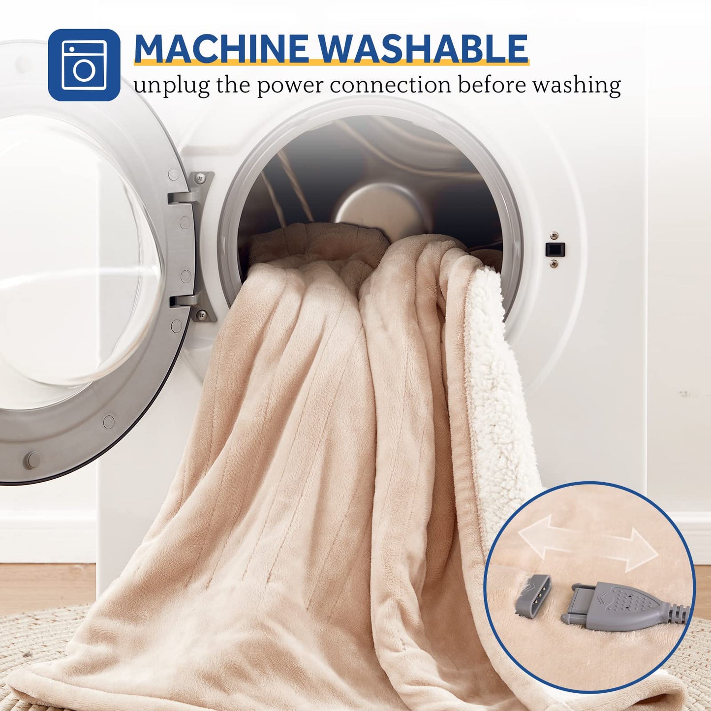 Sealy Electric Blanket Twin Size, Flannel & Sherpa Heated Blanket with 10 Heating Levels & 1-12 Hours Auto Off, Machine Washable, Beige, 62x 84 Inch