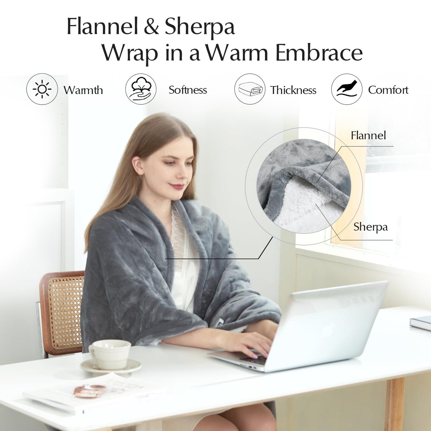 SNUGSUN Heated Blanket Throw Size, Soft and Cozy Electric Heating Blanket for Bed, Automatic Safety System 6 Heating Levels & 4 Hours Auto-Off Gift for Grandma,50" x 60" London Grey