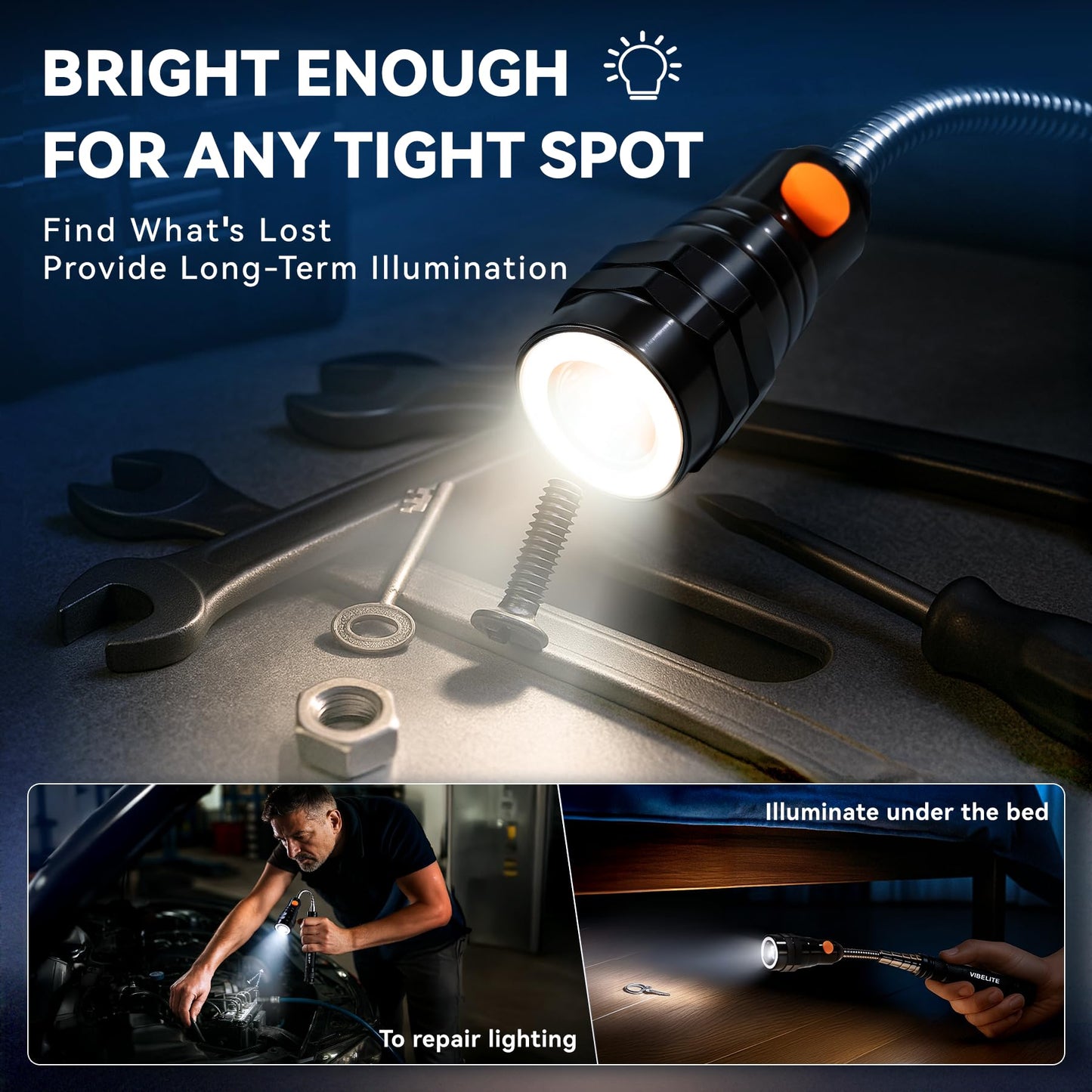 VIBELITE Extendable Magnetic Flashlight with Telescoping Magnet Pickup Tool-Cool Gadget Birthday for Men, Dad, Husband, Him, Father, Mechanic,Tech, Handyman, Boyfriend, Women, Black