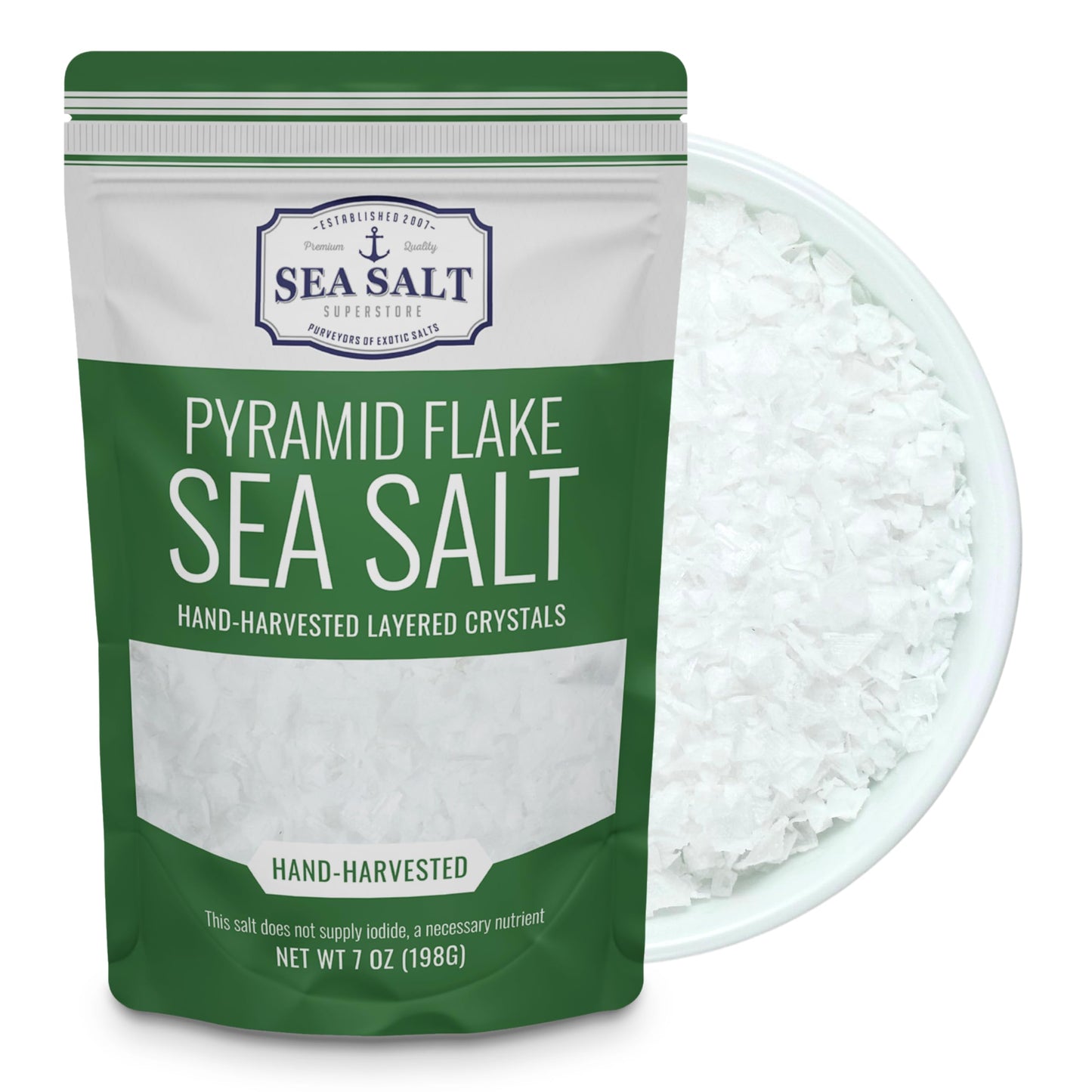 White Pyramid Sea Salt Grains for Steak – Hand-Harvested Cyprus Fishing Sea Salt for Baking, Finishing, & Cooking – Solar-Evaporated – 7 oz Pouch