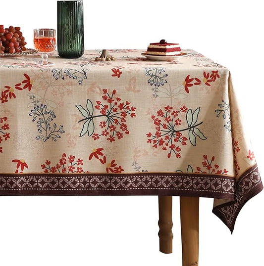 patdrea Designer French Linen Small Square Table Cloth,Vintage Red Floral Breathable Tablecloth,Dacorative Table Cover for Kitchen Dining,Christmas,Holiday,Thanksgiving,Tea Party,55"x55"-Newmari