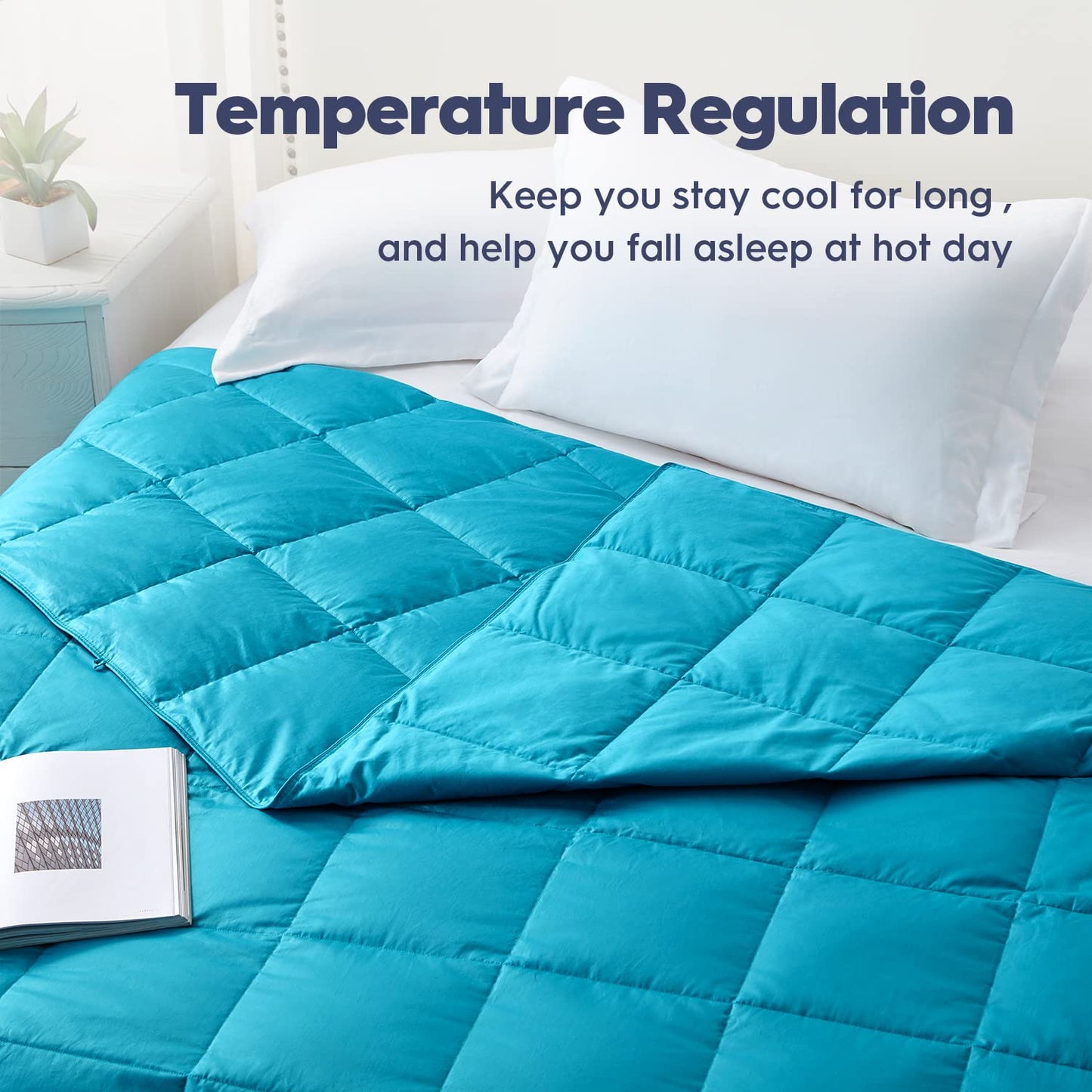 Globon Extra Lightweight Down Blanket Queen Size,Summer Comforter/Duvet Insert,10OZ,700 Fill Power with 8 Corner Tabs,Turquoise Blue