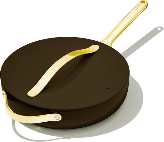 Caraway Nonstick Ceramic Sauté Pan with Lid (4.5 qt, 11.8") - Non Toxic, PTFE & PFOA Free - Oven Safe & Compatible with All Stovetops (Gas, Electric & Induction) - Black