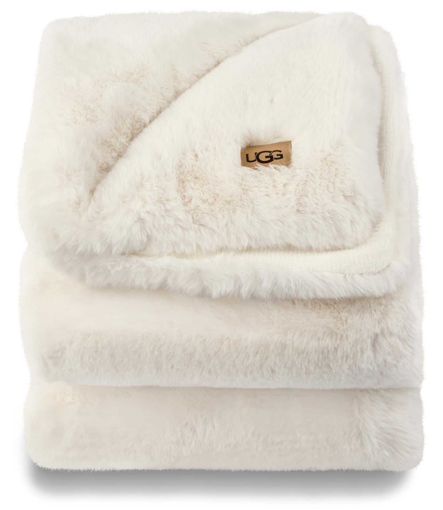 UGG Euphoria Plush Faux Fur Throw Blanket Medium Weight Reversible Luxury Soft Throw for Couch Bed or Chair Hypoallergenic Machine Washable Home Decor Fluffy Blanket, 50-inch x 70-inch, White Snow
