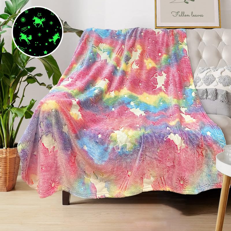 Unicorn Glow in The Dark Blankets for Girls, Kids Blankets for Baby/Toddler, Unicorns Gifts for Girls Age 1-12, Soft Fleece Blanket 40"x 50"