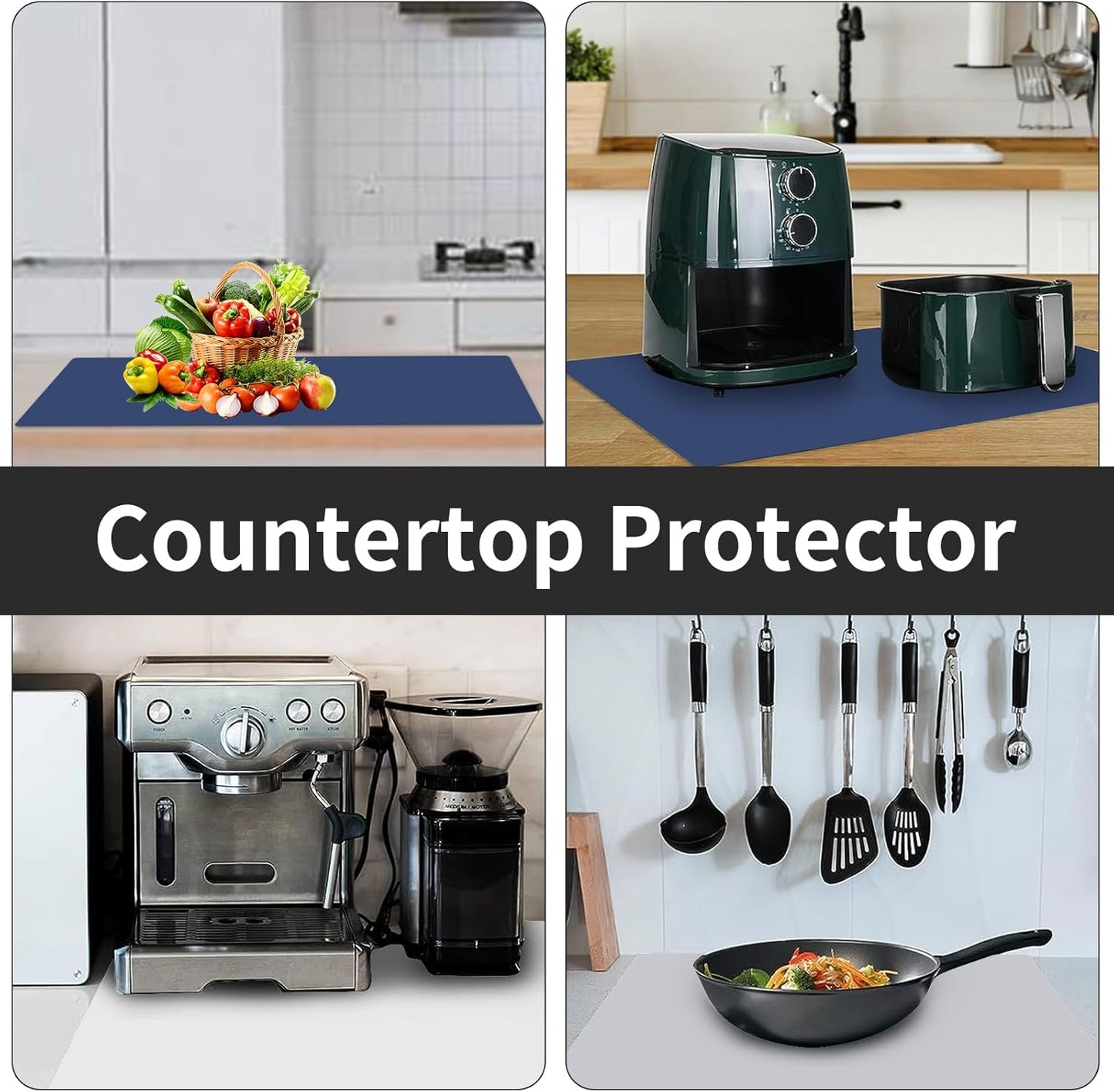 Super Large Silicone Mat, 120"x24" Silicone Mats for Kitchen Counter, Non-slip Heat Resistant Mat,Thicken Kitchen Counter Mat, Waterproof Countertop Protector for Craft (Black)