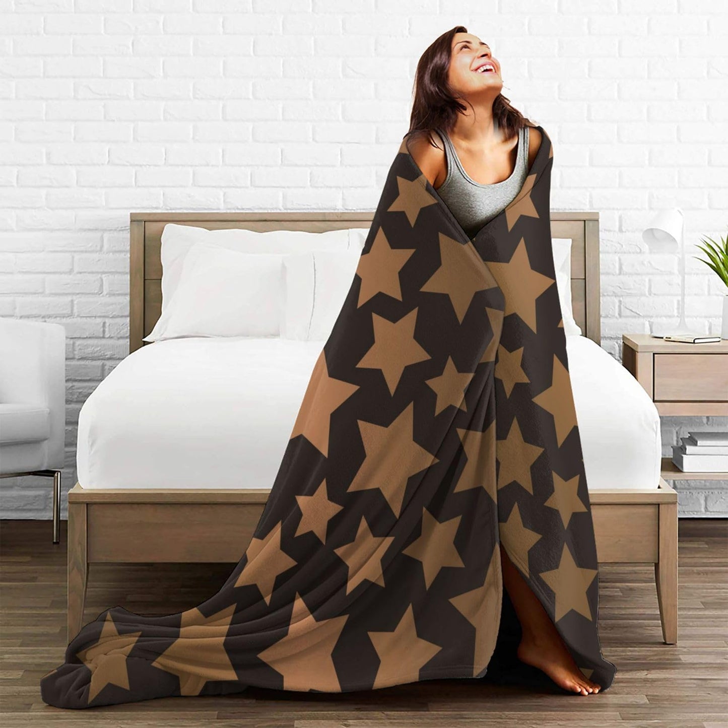 FAMEMBERPERS Pentagram Stars Throw Blanket Fuzzy Cozy Microfiber Fleece Super Soft Sherpa Blankets for Home Couch Bed and Sofa Car Camp… (Black, 60"×80")
