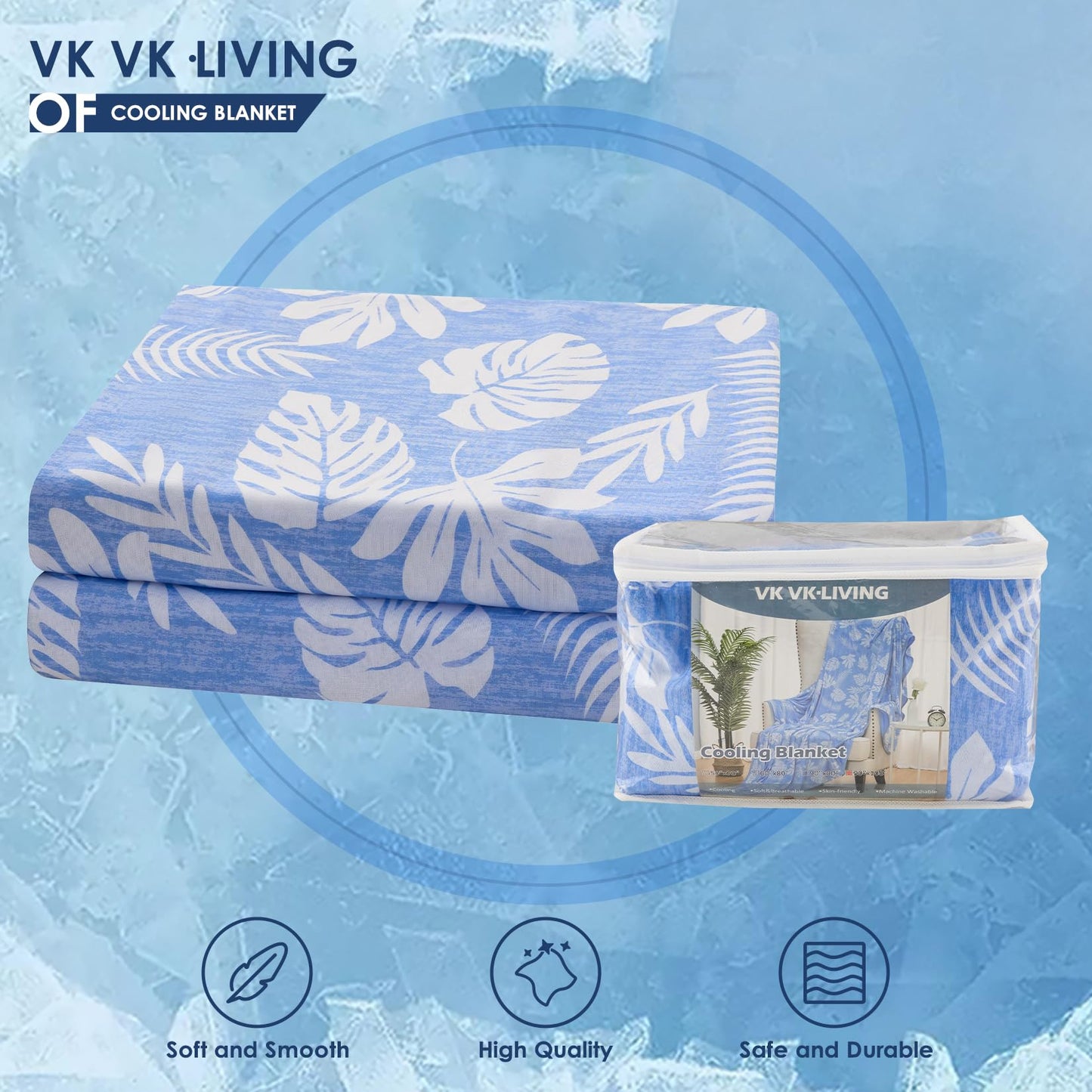VK VK·LIVING Cooling Blanket for Hot Sleepers Breathable Summer Blankets Q-Max 0.5 Arc-Chill Cooling Thin Blankets for Night Sweats, Lightweight Double Sides Summer Blanket(Twin 60"x80", LightBlue)
