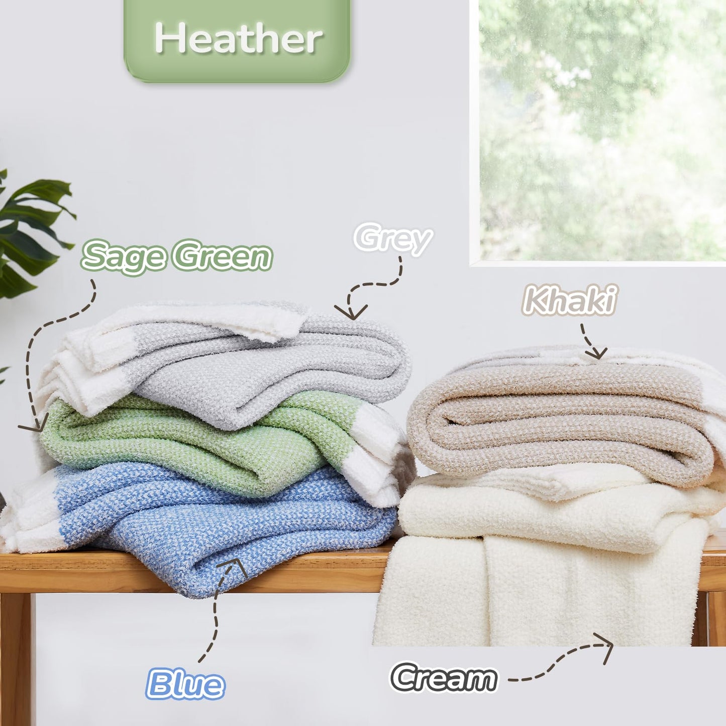 Basic Beyond Heather Green Throw Blanket for Couch, Super Soft Fluffy Blanket, Cozy Fuzzy Throw Blankets for Bed, Sofa, Chair, 50x60