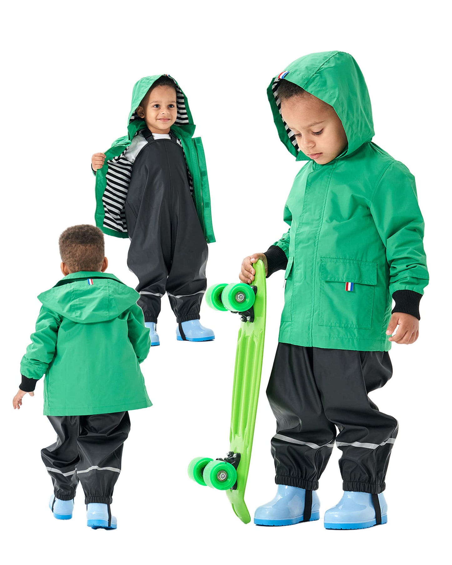 Hiheart Boys Girls Waterproof Hooded Jackets Cotton Lined Rain Jackets Green 7/8