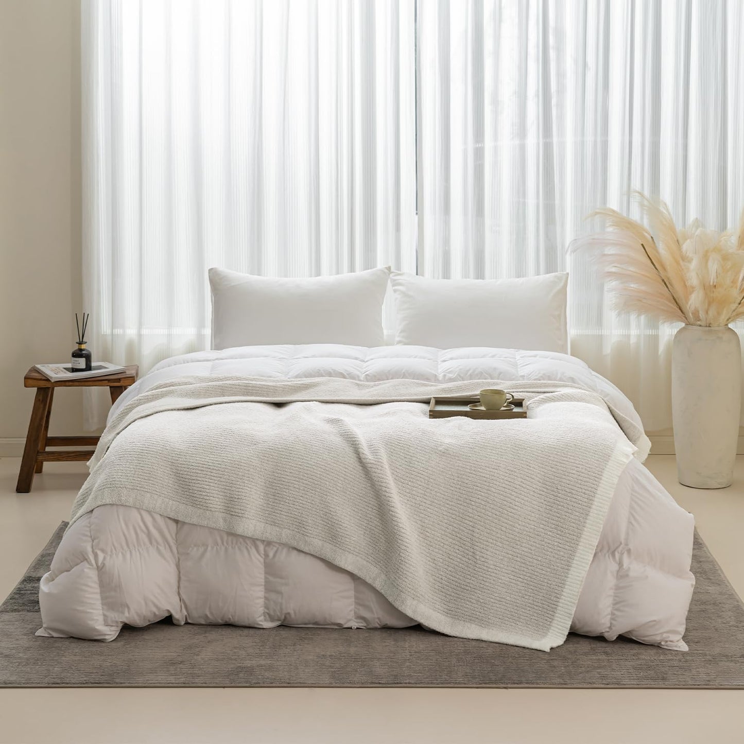 MH MYLUNE HOME Ultra Soft Ribbed Throw Blanket for Couch 50x60 Inches Luxurious Super Cozy Fluffy Microfiber Blanket Plush Warm Reversible Throw Blankets for Sofa Bed - Beige 50 x 60 Inches