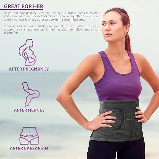 ORTONYX Abdominal Binder for Postpartum, C-Section, and Hernia Support - Belly Band for Women and Men - Adjustable Velcro, Breathable Fabric, Lower Back Support - Black XXL
