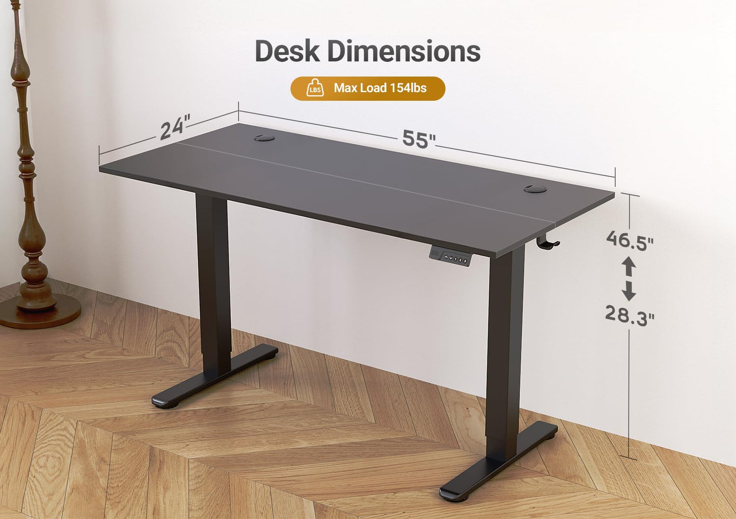 Seang Electric Standing Desk Adjustable Height, 55 x 24 Inch Sit Stand Desk with T-Shaped Frame, 3 Memory Presets & Cable Management for Home Office Computer Workstation, Black Frame/Black Top