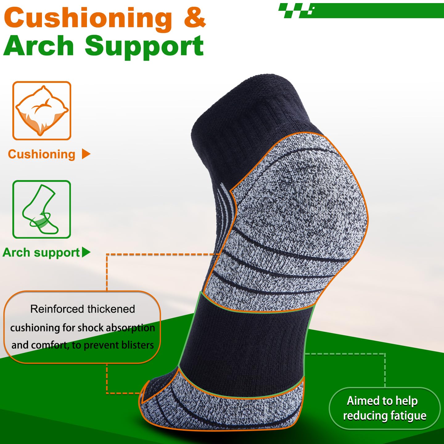 NSRRUN TURTLE Wool Compression Ankle Socks - Cozy Cushioned Hiking Running for Men Women - Thick Warm Durable, XX-Large, Black, 6 Pairs