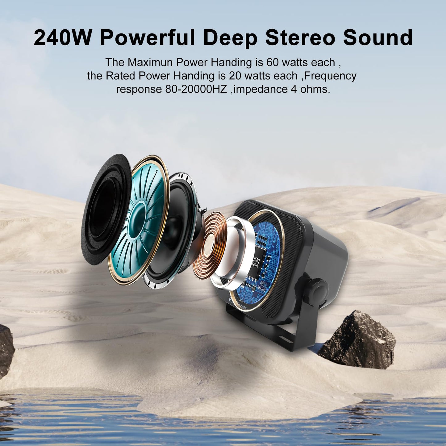 Herdio 4 Inches Heavy Duty Waterproof Boat Marine Box Outdoor Speakers Surface Mounted for Skid Steer ATV UTV RZR RV Golf Cart Tractor Powersports Boat Truck Jeep(4 Black Speakers)