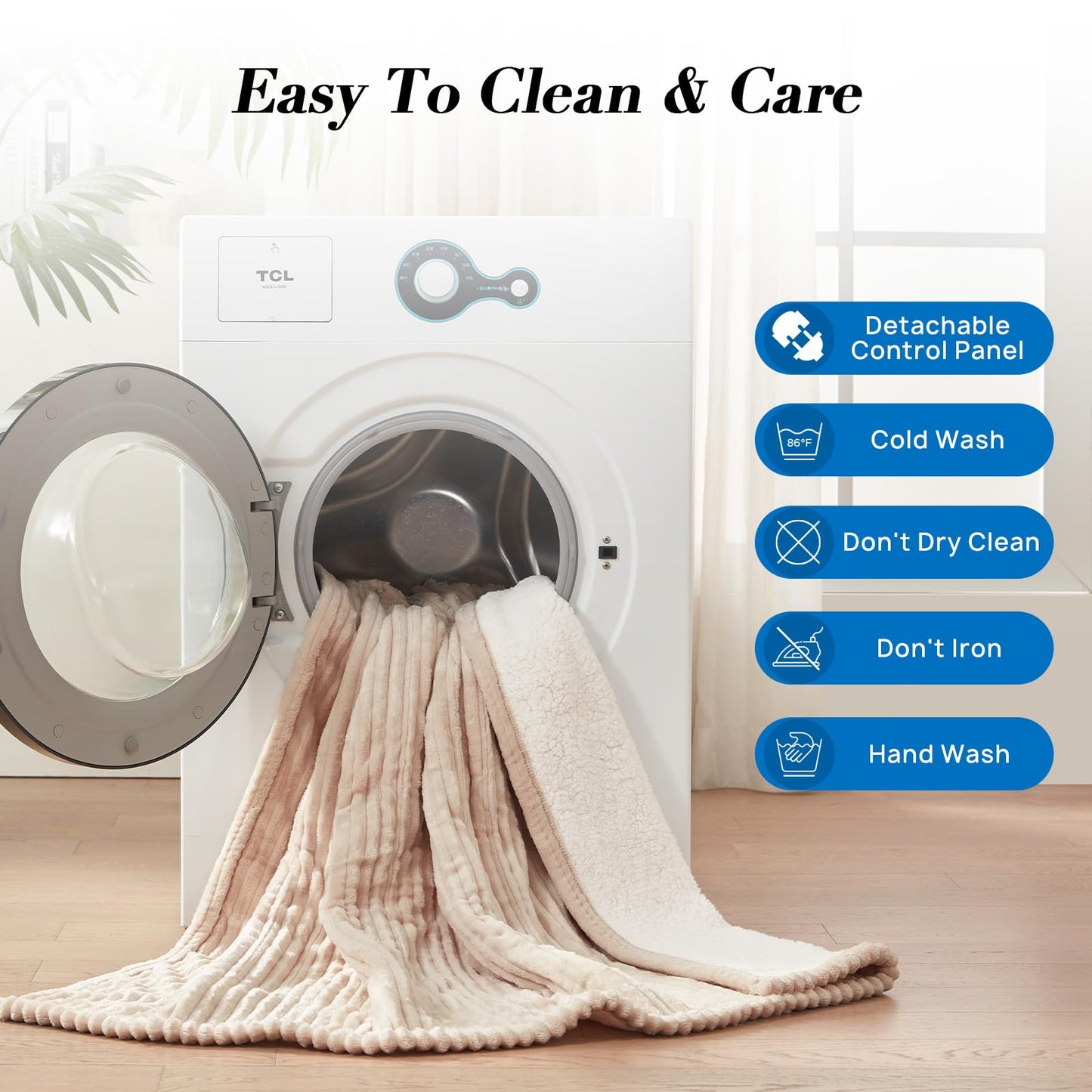 Westinghouse Electric Blanket Twin, Soft Ribbed Flannel to Sherpa Heated Blanket with 10 Heating Levels & 1-12 Hours Auto Shut Off, Fast Heating & Machine Washable, 62x84 Inch, Beige