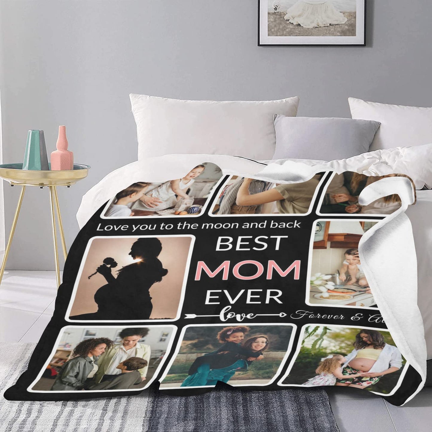 SHIYEL Gifts for Mom Custom Blanket with Photo, Make a Personalized Mother's Day Blankets with Picture Customized Mothers Day Throw Blanket for Best Mom Ever, 8 Collage Made in USA