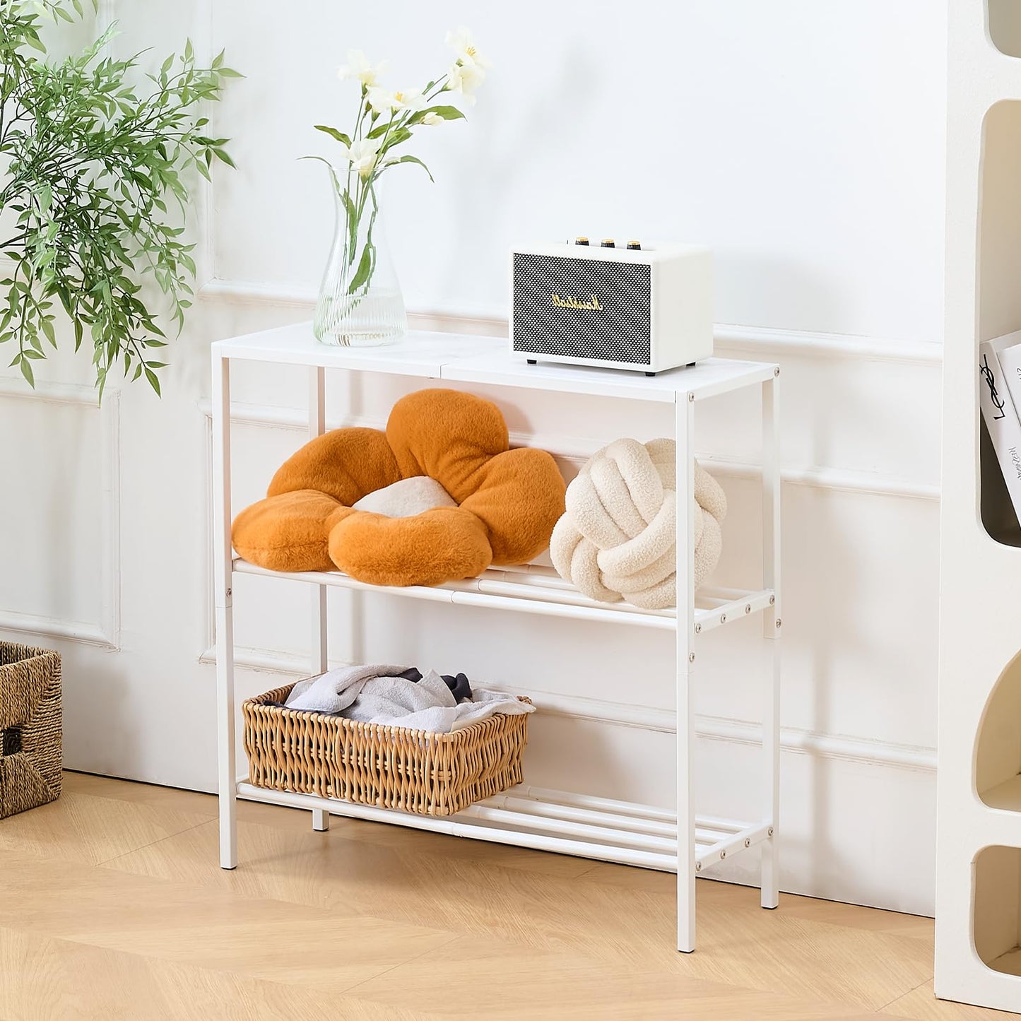Wimarsbon 29.5" Narrow Console Table - 3-Tier Entryway Table with Shelves, Metal Frame, for Hallway, Living Room, Bedroom (White Frame White)
