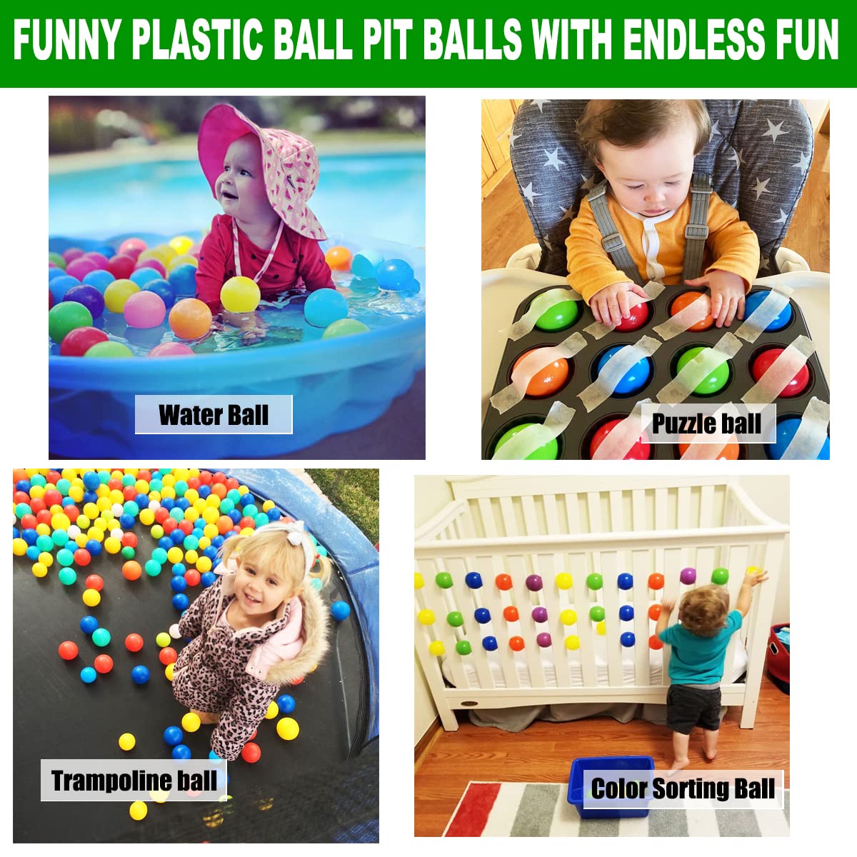 LANGXUN 50 100 200 Balls Soft Plastic Ball Pit Balls for Kids, Gift for Baby Toddler Birthday Christmas, Ball Pit Play Tent, Baby Kiddie Pool Water Toys, Party Decoration