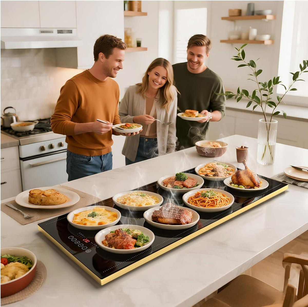 Electric Warming Tray for Buffet, Heats to 100°C in 8s, 11 Temp Settings 40–140°C, Touch Control, 24H Timer, Thermostat and Full Surface Heating, Food Warmer for Parties & Home (Extra Long 32"x18")