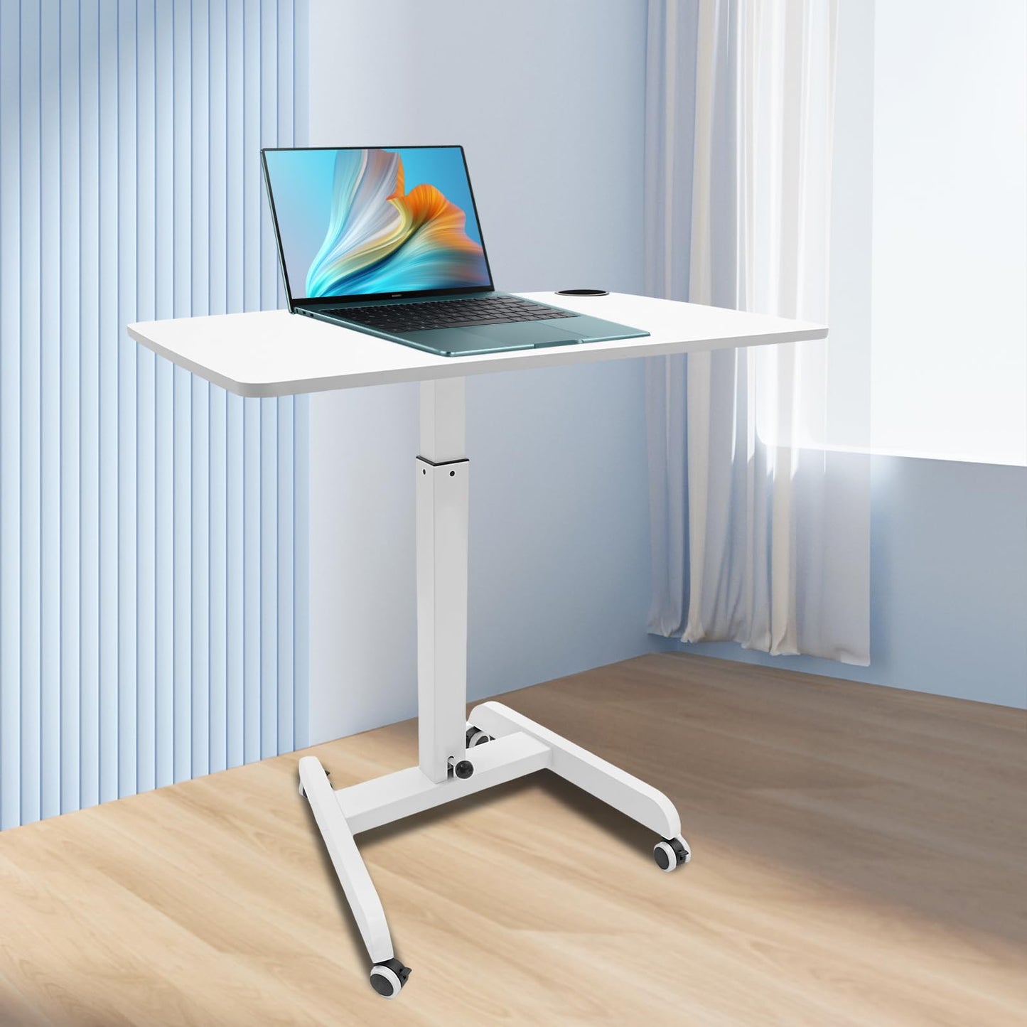 LYNICESHOP 31.5 * 22 in Mobile Standing Desk, 29.8-44.3 inches Height Adjustable Rolling Laptop Desk with Cup Holder for Podium Reading Rack (White)