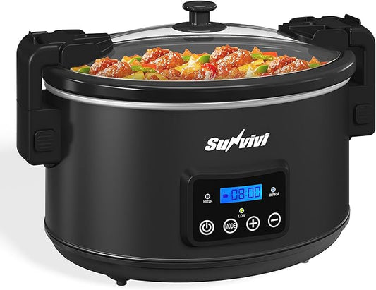 Programmable Slow Cooker with Locking Lid, Portable Multi-Cooker for Family and Gatherings, 8.5 QT Food Warmer with Adjustable Temp, Warmer with Digital Timer, Dishwasher-Safe, Black