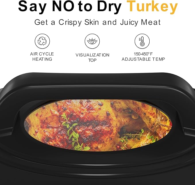 Electric Roaster Oven 26 Quart, Electric Turkey Roaster with Viewing & Self-basting Lid, Large Roaster Pan with Defrost & Warm Function, Stainless Steel Turkey Roaster Oven, Silver