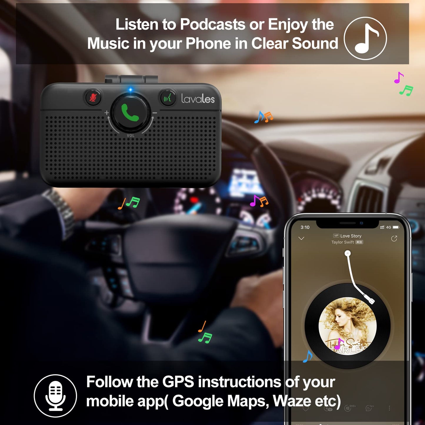 Lavales Bluetooth 5.3 Speaker, Handsfree Bluetooth Speaker Kit, Support Siri & Google Voice Assistant, Car Phone Speakerphone with Visor Clip