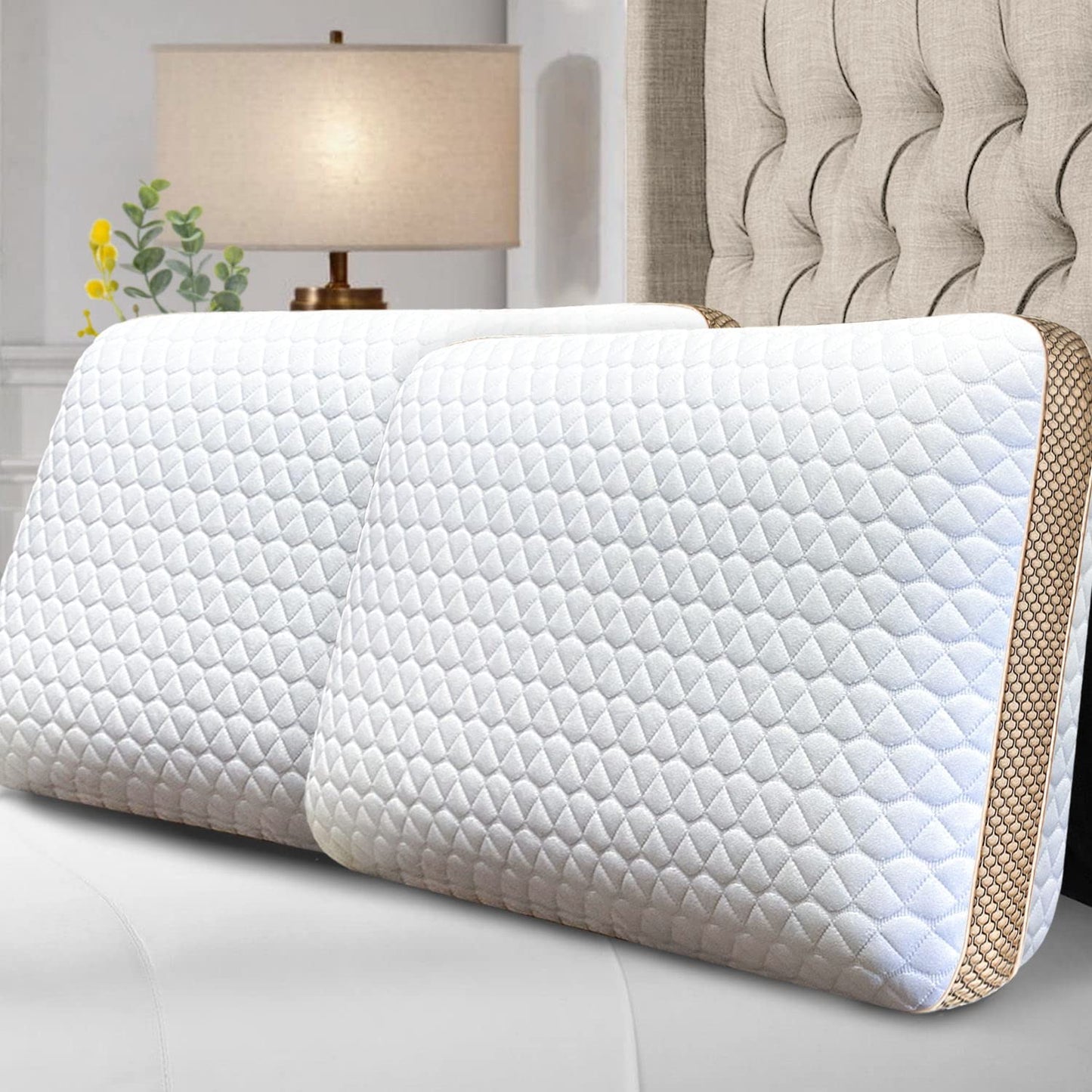Sofslee Memory Foam Pillows Standard Size Set of 2, Medium Firm Pillow for Sleeping, Orthopedic Bed Pillow for Side, Back Sleepers, Ventilated Gel Foam Pillow with Washable Cover, 23.6" x 15.7"x 5.1"