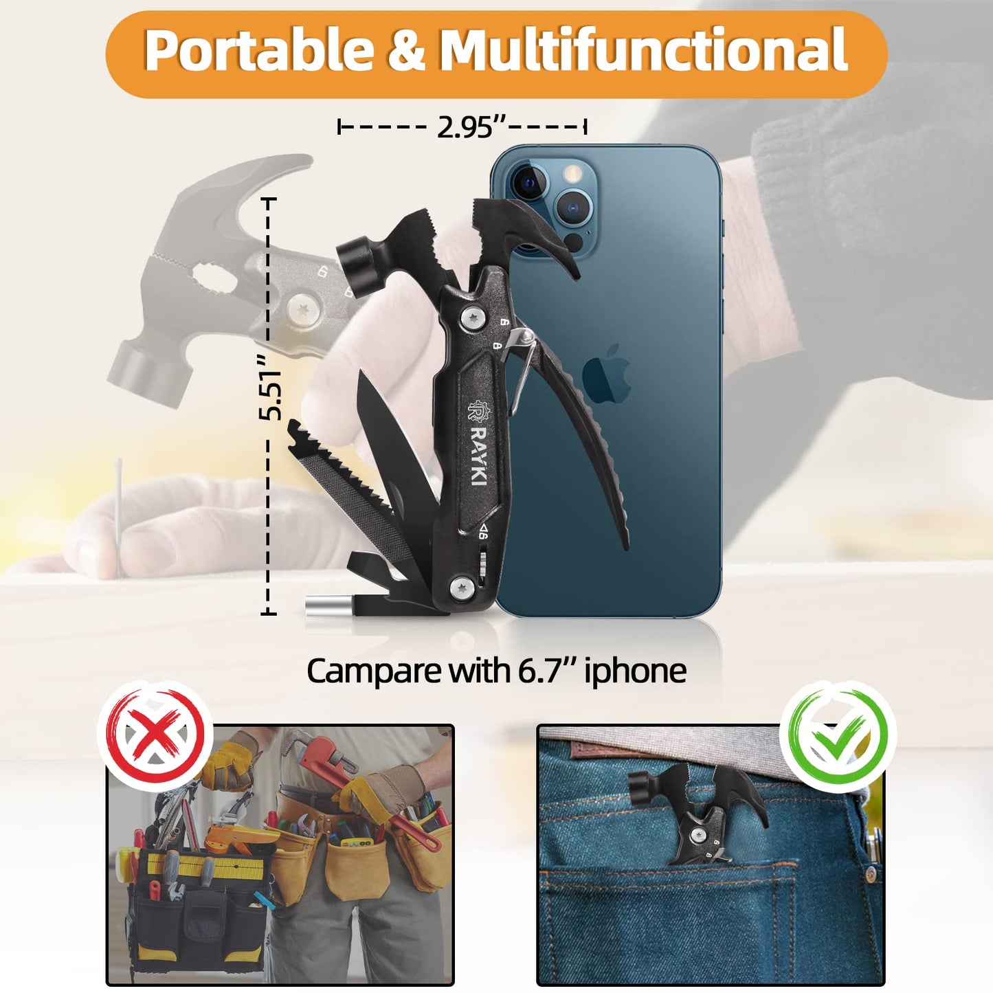 Stocking Stuffers for Men, Hammer Multitool 15 in 1 Christmas White Elephant Birthday Gifts for Men Dad Husband Boyfriend Camping Accessories Survival Gear 01