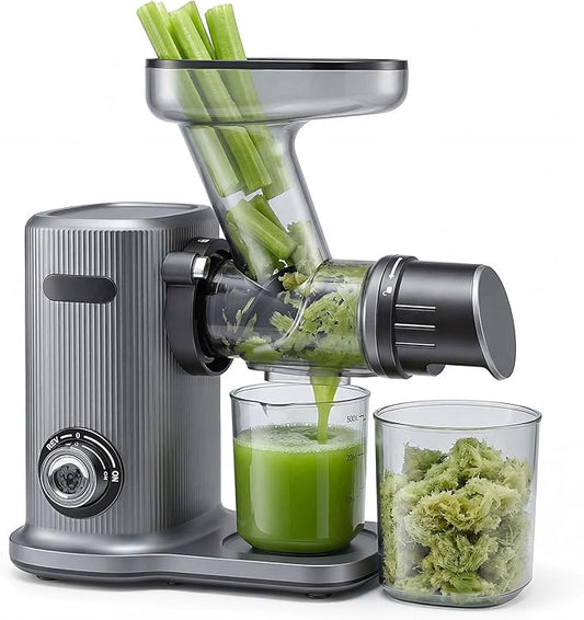 OLIXIS Cold Press Juicer, Slow Masticating Juicer Machines with Extra Wide Feed Chute, High Juice Yield and Easy to Clean for Whole Vegetables & Fruits, Silver