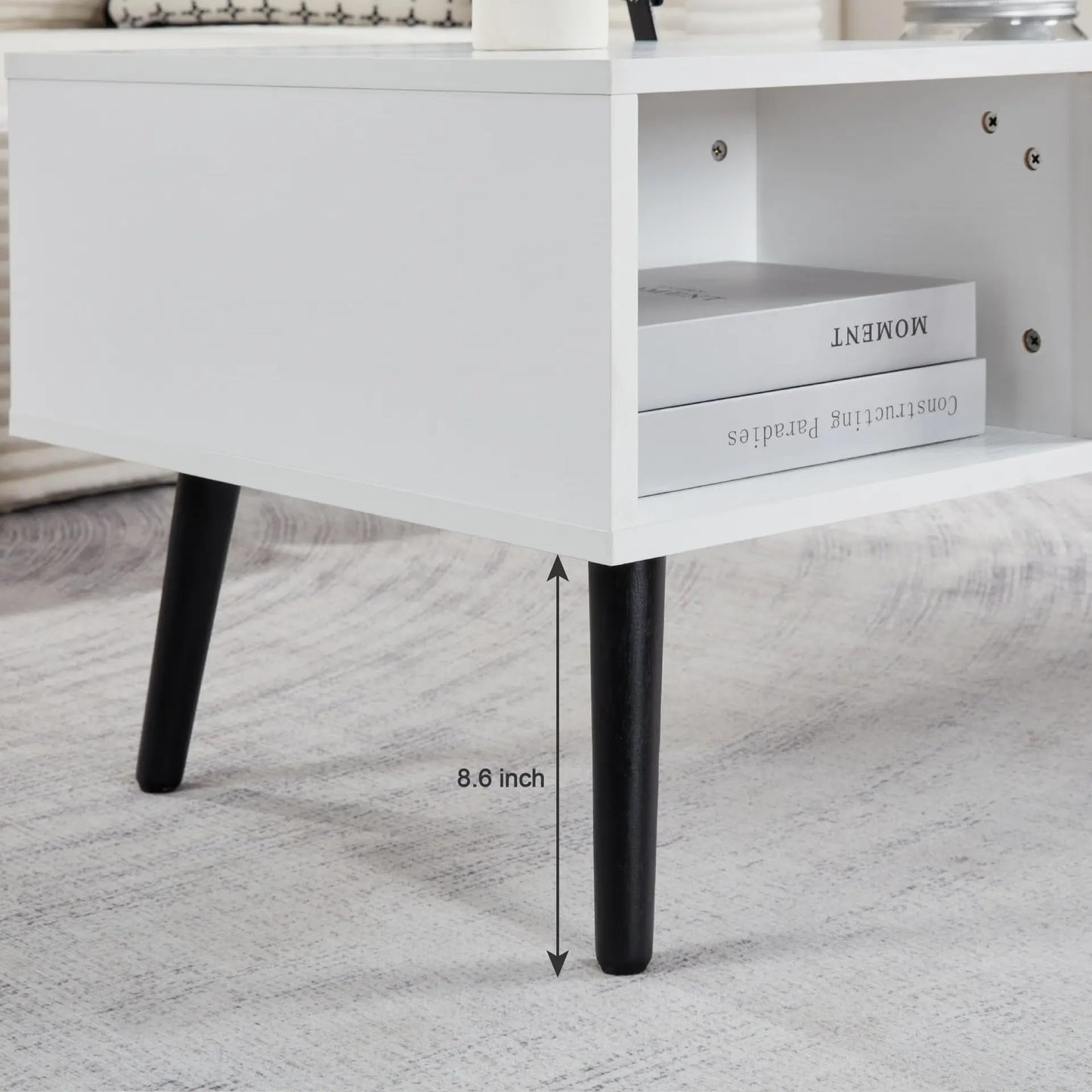 SANODESK 39" Wood Lift Top Coffee Table with Hidden Compartment and Storage Shelf for Living Room, Reception Room, White