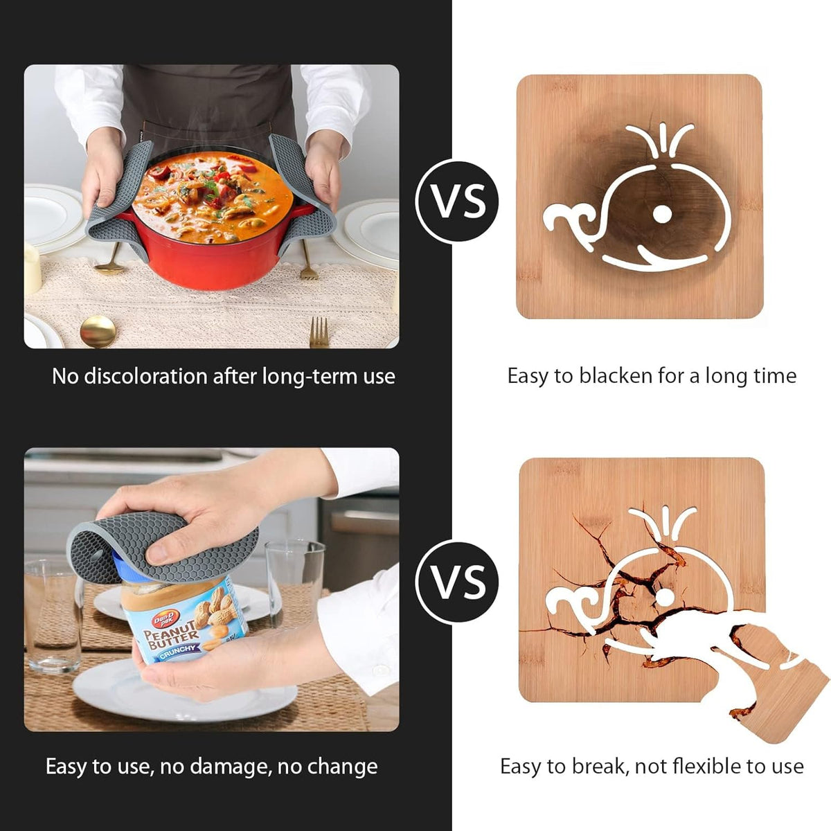 Joyhalo Trivets for Hot Dishes - Hot Pads for Kitchen, Silicone Pot Holders for Hot Pots and Pans, Silicone Mats for Kitchen Countertops, Table, Flexible Easy to Wash and Dry