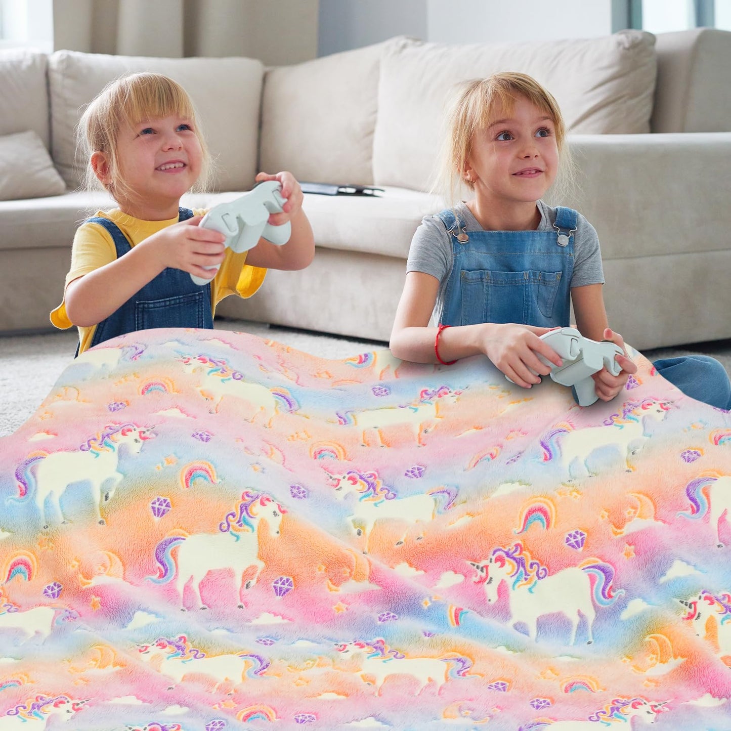 KIRMIKU Glow in The Dark Blanket Unicorns Gifts for Kids, Soft Unicorns Blanket Gift Toys for Toddler Girls Age 2-16 Birthday Christmas 50""x60"", A0003
