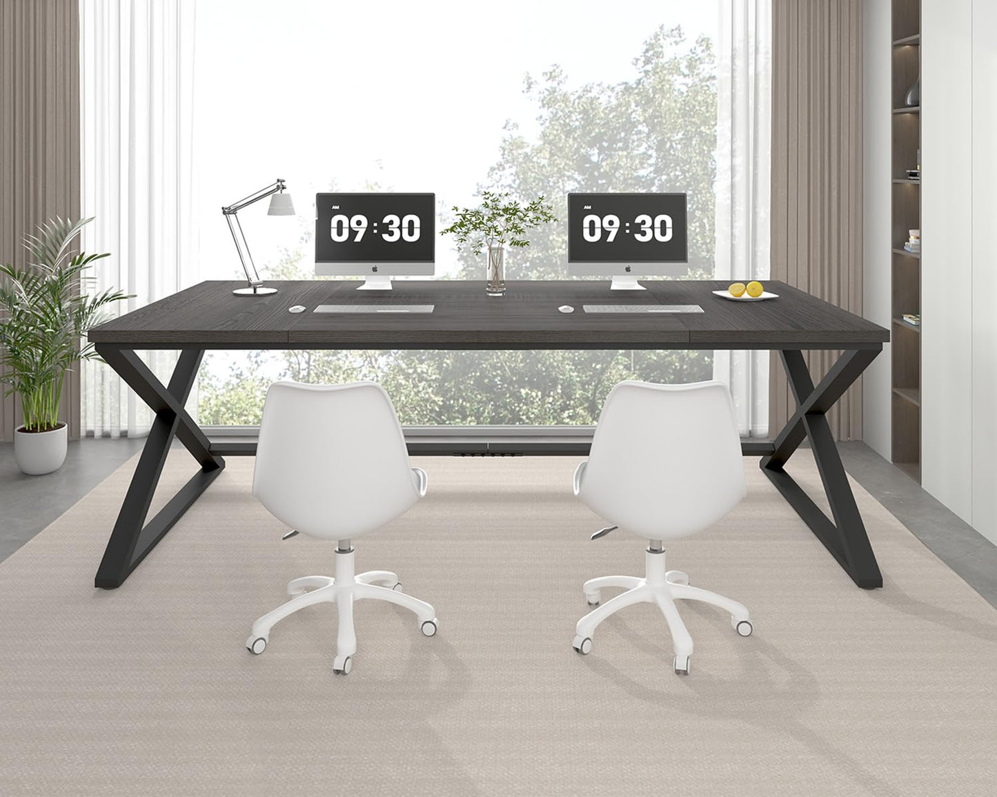 IBF 70 Inch Large Desk, Long Computer Desk for Writing Study, Industrial Home Office Work Executive Desk for Bedroom, Wood Metal Pc Gaming Workstation Computer Table for 2 Monitors, Dark Gray Oak