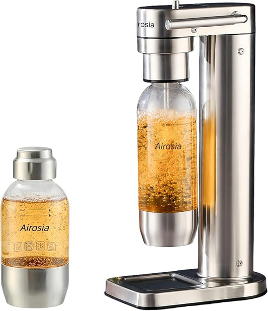 Carbonates Any Drink-Airosia Soda Maker Machine-304 Stainless Steel Sparkling Water Maker, Carbonator Machine with BPA Free Bottles(1L+0.5L) (CO2 Carbonator NOT Included)