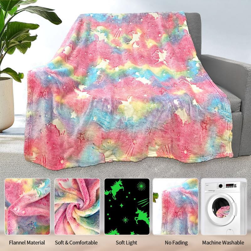 Unicorn Glow in The Dark Blankets for Girls, Kids Blankets for Baby/Toddler, Unicorns Gifts for Girls Age 1-12, Soft Fleece Blanket 40"x 50"