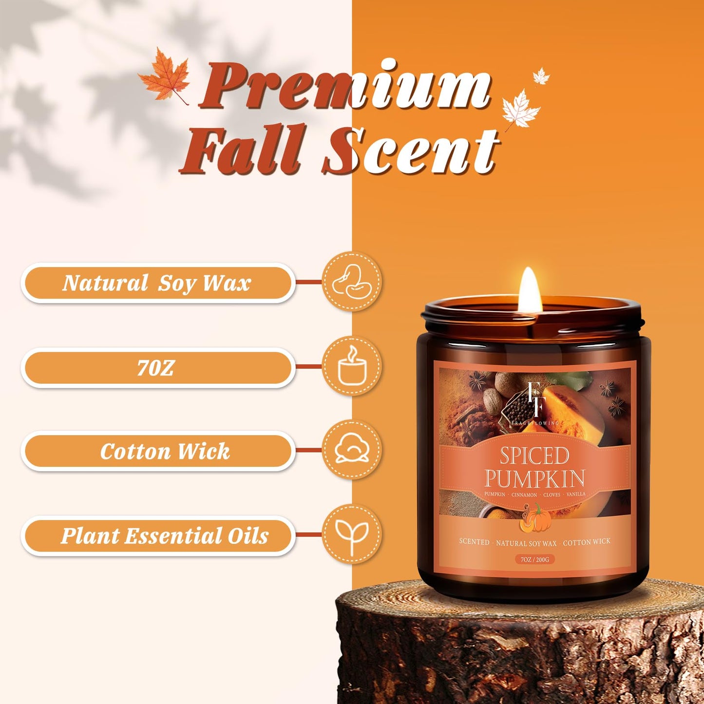 Fall Candles Set, 4 Pack Candles for Home Scented Natural Soy Wax, Autumn Gifts Set for Women Men, Fall Fragrance of Pumpkin/Cinnamon/Vanilla Cupcake/Apple