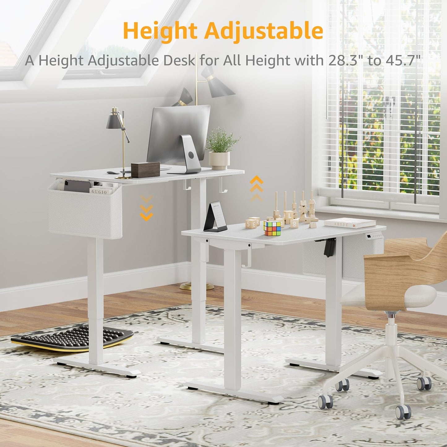 White Small Electric Standing Desk - 32 Inch Narrow Adjustable Height Stand up Desk for Writing Study Work, Mini Sit to Stand Desks Workstation for Small Space Adult Boys Girls Bedroom Home Office