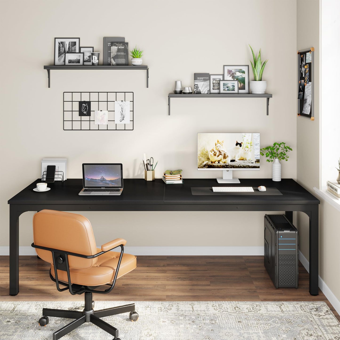 LITTLE TREE 78.7 Inches Extra Long Two Person Office Desk,Double Workstation for Home Office,Black