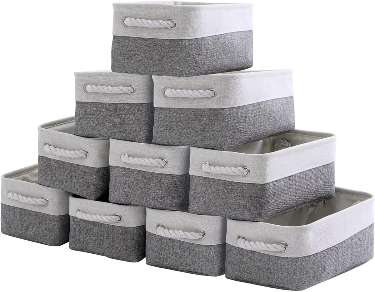 Storage Baskets 12x8x5 inch 10 Pack Fabric Baskets Foldable Storage Bins Decorative Baskets cloth storage baskets Storage Foldable Storage Bin with Rope