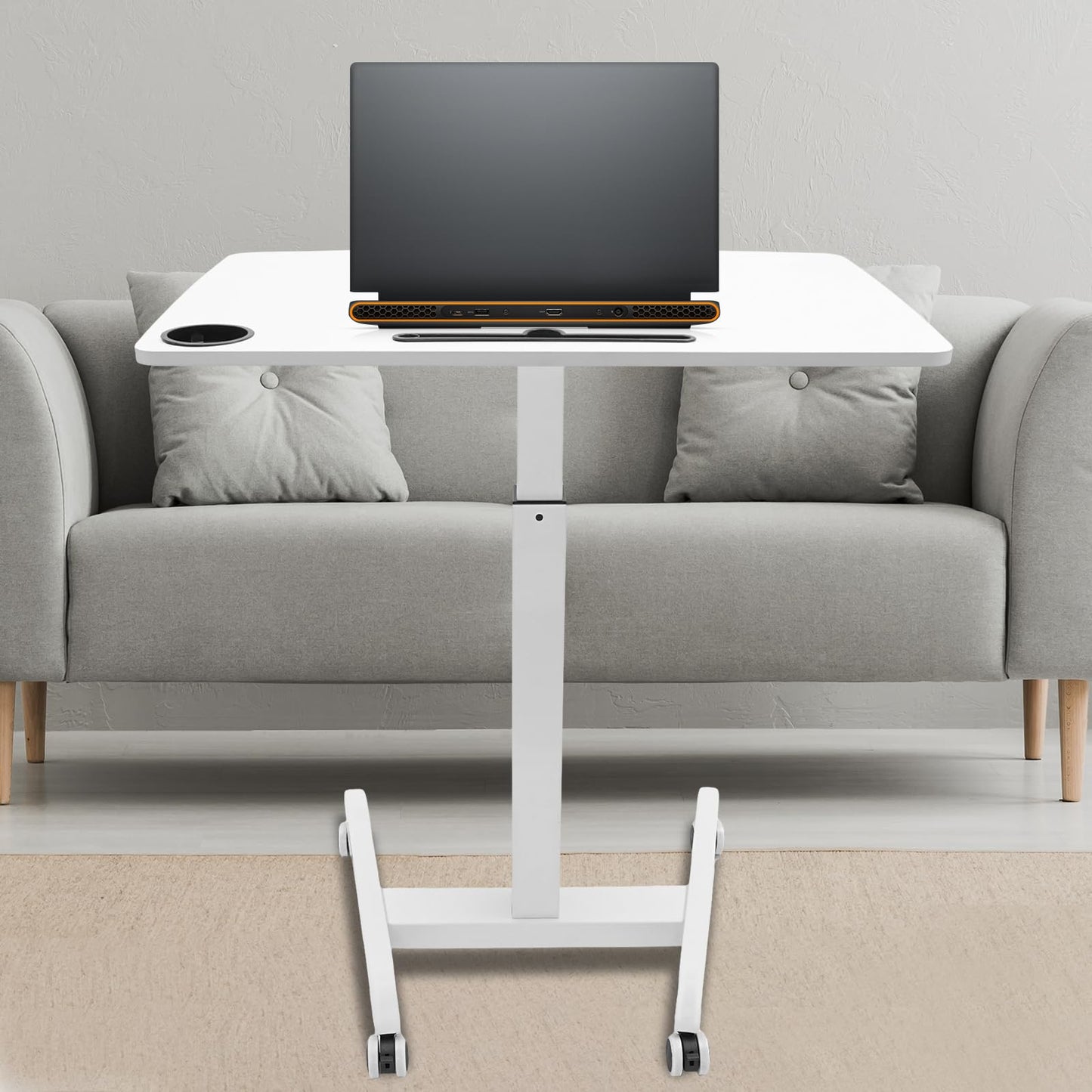 LYNICESHOP 31.5 * 22 in Mobile Standing Desk, 29.8-44.3 inches Height Adjustable Rolling Laptop Desk with Cup Holder for Podium Reading Rack (White)