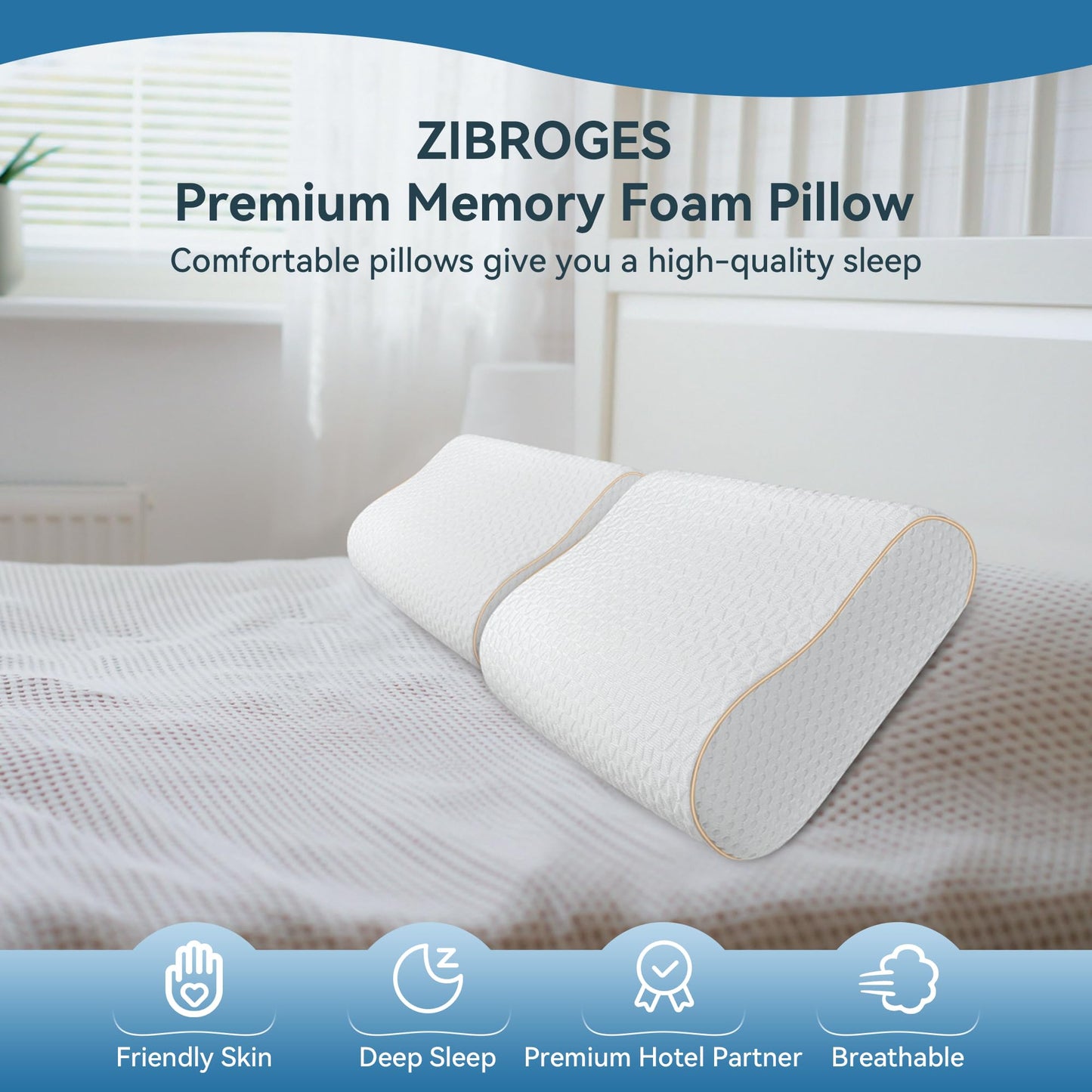 zibroges Sandwich Memory Foam Pillow for Sleeping - Ergonomic Cervical Cooling Pillows Queen Size, Adjustable Contour Pillow for Neck Pain Relief, Bed Pillow for Side, Back & Stomach Sleepers